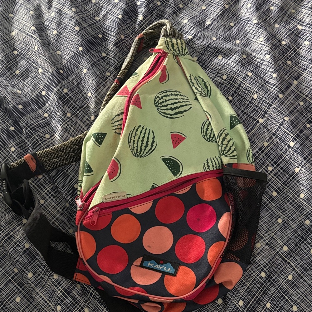 KAVU Green and Pink Watermelon Backpack